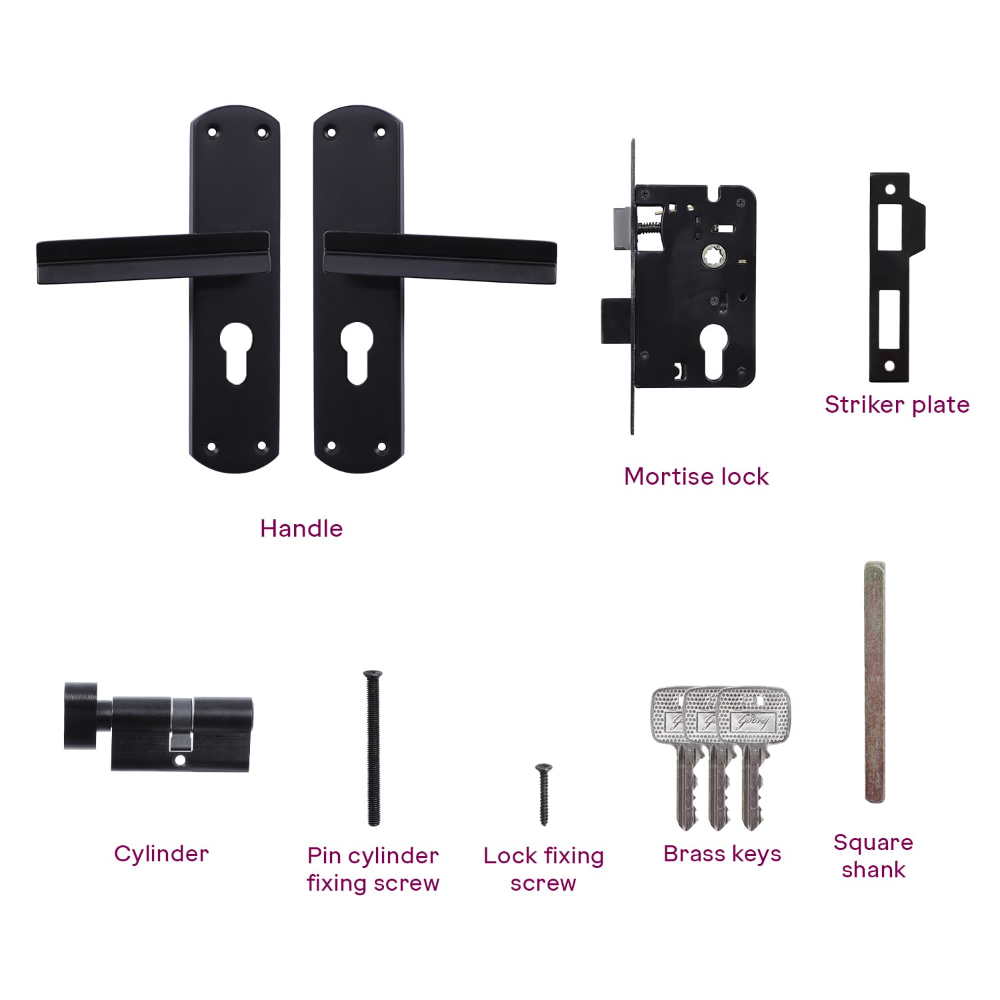 Godrej Mortise Lock I EuroProfile 60mm Cylinder | EM05 | Double Throw Deadbolt | Common Keys | Reversible Latch | Matte Black Finish | Anti-Corrosion Brass Body | 5 Year Warranty
